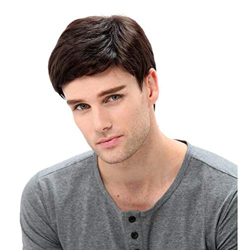 WIGSXIN Peluca para Hombres de Pelo Corto lacio, Natural Ondulado con Capas Peluca de Pelo para Men Uso Diario Carnaval Disfraz Fiesta Halloween 12",01