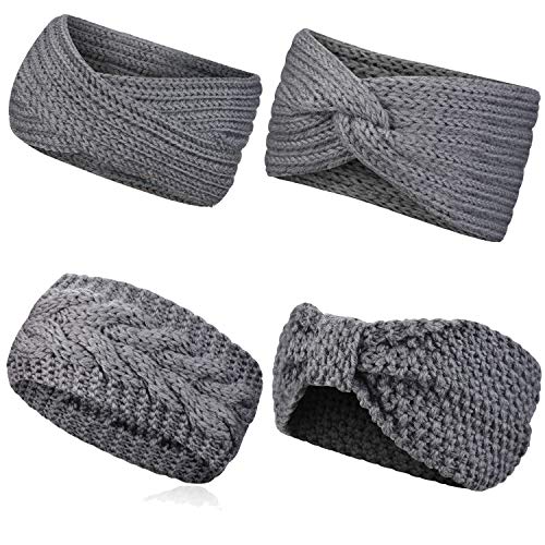 WinCret Diadema de punto Mujeres Niñas Crochet de invierno Diadema de turbante Diadema elástica y trenzada caliente Calentador de la cabeza Patrón de tejido de punto