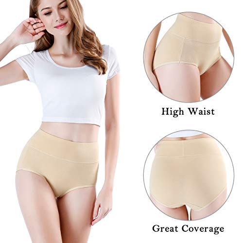 wirarpa Braguitas Culotte Algodón para Mujer Bragas de Cintura Alta Cómodo Faja Reductora Ajustan Pack de 4 Beige XXXL