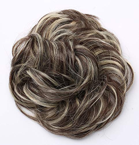 Women Messy Hair Scrunchy Scrunchie Bun Up Do Hair Piece Hair Ribbon Ponytail Hair Extensions Wavy Messy Medium Brown & Bleach Blonde