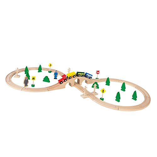 WOOMAX-Tren de madera pasajeros y vías 40 piezas, (ColorBaby 43634)