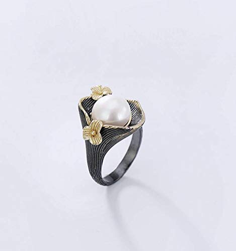 WOZUIMEI Anillo de Estilo Chino Joyería S925 Plata Pura Perla Anillo Femenino Artesanía Italiana Personalidad Exagerada Apertura Anillo de PlataComo se muestra