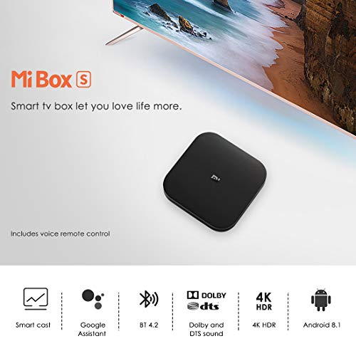 Xiaomi Android TV Box, Mi Box S 4K Ultra HD / DTS / H.265 / Dual WiFi / BT 4.2 / 3D / Sonido Dolby / HDMI, Asistente de Google con Chromecast, Android Set-Top Box