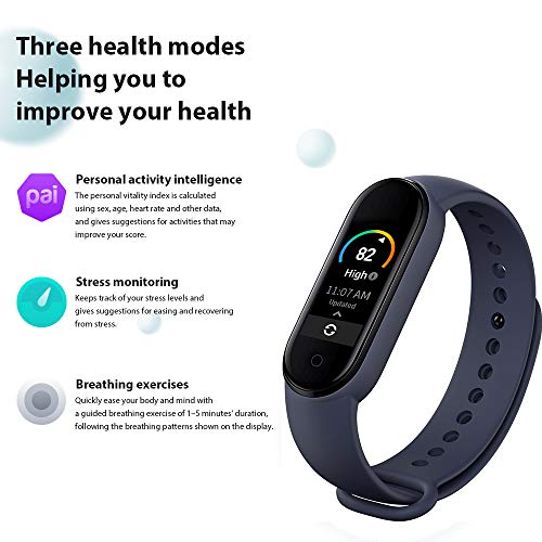 Xiaomi Mi Band 5 Pulsera Inteligente de Actividad,Monitores de Actividad,Fitness Tracker,1.1”Pantalla Dinámica Color,Negro( Versión Global)