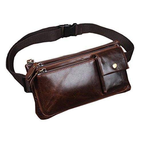 Xieben Vintage Fanny Pack De Cuero Bolso De La Cintura para Hombres Mujeres Viajes Senderismo Correr Hip Bum Cinturón Delgado Teléfono Celular Monedero Café