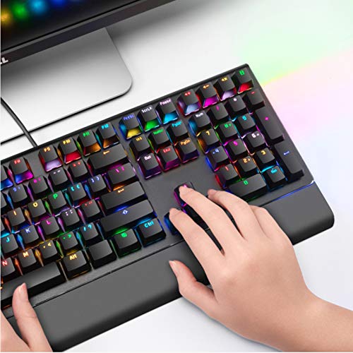 XINKO Teclado mecánico RGB Gaming Interruptores de 34 Colores Teclados USB con Cable con reposamuñecas Desmontable Programable para PC Gamer Computadora de Escritorio (Negro)