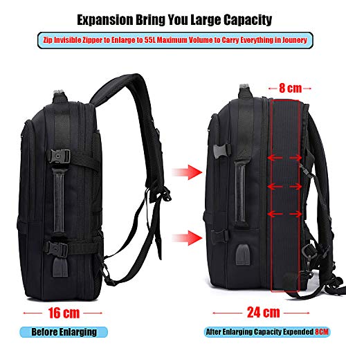 Xnuoyo Mochila para Portátil Hombre, Resistente al Agua Multifuncional Convertible TSA Mochila de Viaje Cabina como Equipaje de Mano Puerto USB de Negocios Trabajo Ordenador para Hombre Mujer (Negro)