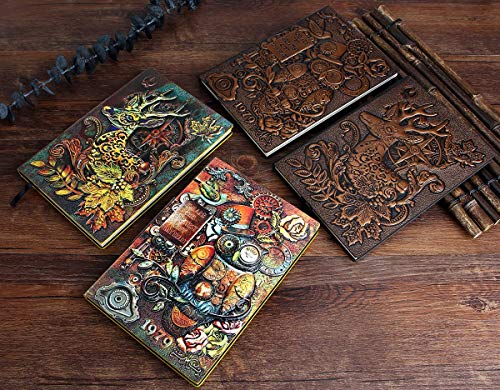 XUAN A5 Libreta Bonita Cuero, Diario de viaje Niño Niñas Tapa Dura Cuaderno Rayas Piel Sintética Travel Journal Notebook lined Ideas Regalo Navidad Hombre Mujer Adultos, Página Rayadas 3D Búho Cobre