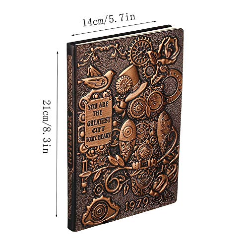 XUAN A5 Libreta Bonita Cuero, Diario de viaje Niño Niñas Tapa Dura Cuaderno Rayas Piel Sintética Travel Journal Notebook lined Ideas Regalo Navidad Hombre Mujer Adultos, Página Rayadas 3D Búho Cobre