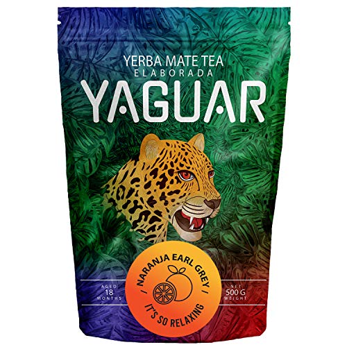 Yaguar Naranja Earl Grey - Yerba Mate de Brasil - 500 g - Yerba Mate Con Piel De Naranja Y Aceite De Bergamota - Con Cafeína Natural - Vitaminas, Minerales, Antioxidantes - Sabor Fresco