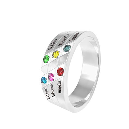 Yanday Elegante Anillo Femenino Nombre Anillo Personalizado Regalo Personalizado en Forma de corazón Anillo de Piedra de Nacimiento(Plata 20)