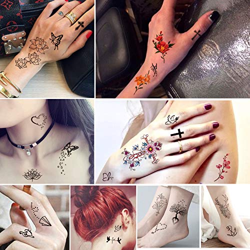 Yazhiji 60 hojas Pequeño tatuaje temporal a prueba de agua Luna Estrellas Constelaciones Música Brújula Ancla Palabras Líneas Flores para niños Adultos Hombres y mujeres