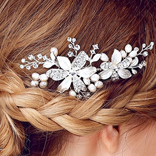 YAZILIND Tocado de Pelo Nupcial Peine Flores Zirconia cúbica Accesorios de la Boda del Pelo del Partido para Las Mujeres y Las Ninas (1pcs)