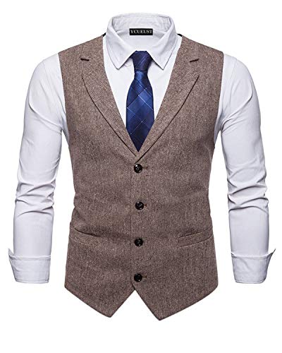 YCUEUST Elegante Chaleco Hombre Casual Negocio Ceremonia Boda Slim Fit Traje Blazers Marrón Medium