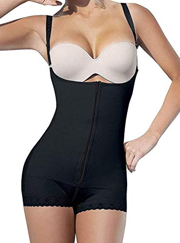 YIANNA Mujer Body Reductor Busto Abierto Corsé sin Costuras Faja Reductora Modeladora Negro Shapewear Adelgazante,UK-YA7102-Black-XL