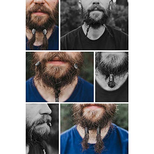 YMHPRIDE 36 piezas de cuentas de barba vikinga, cuentas de tubo de pelo nórdicas antiguas, cuentas de rastas para trenzar el cabello, pulsera, colgante, collar, plata, decoración del cabello