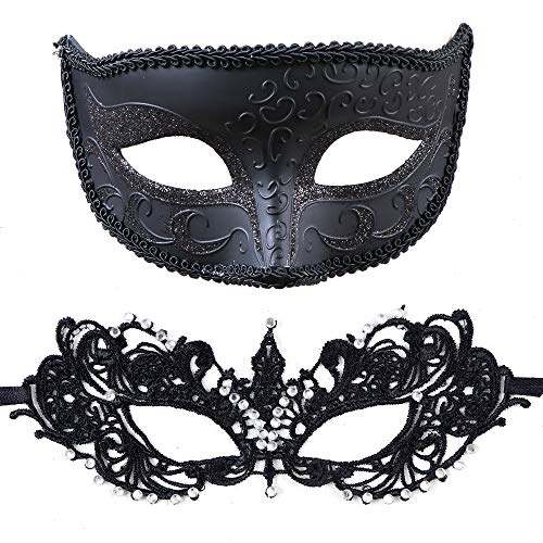 YMHPRIDE Máscara de Disfraces para Parejas Máscara Veneciana de Diamantes de imitación Máscara de Carnaval Máscara de Disfraces de Encaje para Mujeres Hombres Fiesta Baile de Baile Máscara