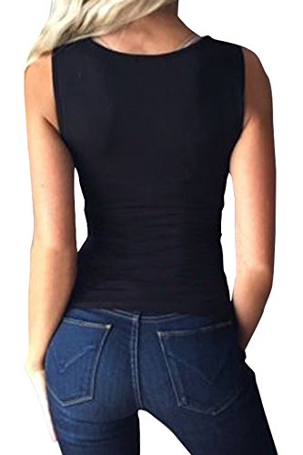 YOINS Mujer Camisetas sin Mangas Blusas Señoras de Encaje Atractivo Verano Negro-02 L/EU44