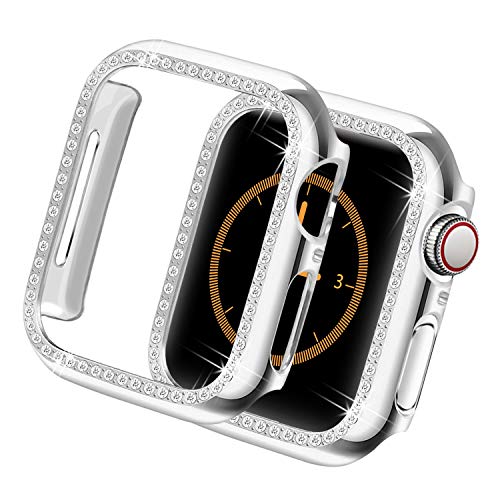 Yolovie Funda Carcasa Compatible para Apple Watch 44mm Series5 4, Cubierta de la Cara Bling Crystal Diamonds Shiny Rhinestone para Bumper, Plata