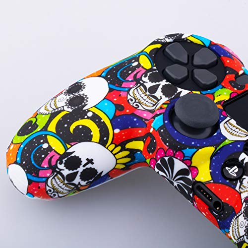 YoRHa Transferencia de Agua Camuflaje de Impresión Silicona Caso Piel Fundas Protectores Cubierta para Sony PS4/slim/Pro Dualshock 4 Mando x 1 (Maquillajes de Cráneos) con Thumb Gripsx 10