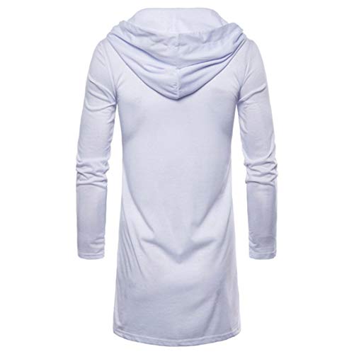 Yvelands con Capucha de la sección Larga suéter de la Rebeca Hombres Guapo Moda para Hombre con Capucha sólido Gabardina Chaqueta de la Rebeca de Manga Larga Blusa otoño Invierno (Blanco, L)