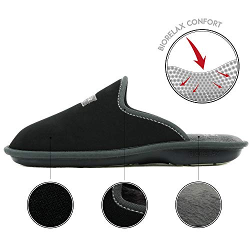 Zapatillas de Estar por casa Hombre/Mujer. Slippers para Verano e Invierno/Pantuflas cómodas, Resistentes, Transpirables y de Interior Suave. Suela de Goma Antideslizante (38 EU, Negro)