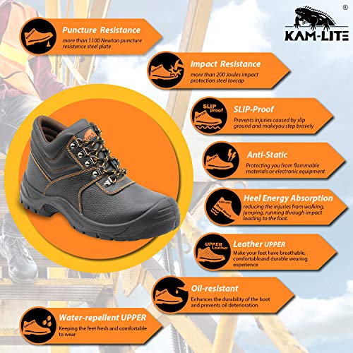 Zapatos de Seguridad para Hombres Botas de Trabajo con Punta de Acero Zapatos de Trabajo Impermeables Antideslizantes Botas de Seguridad para construcción al Aire Libre