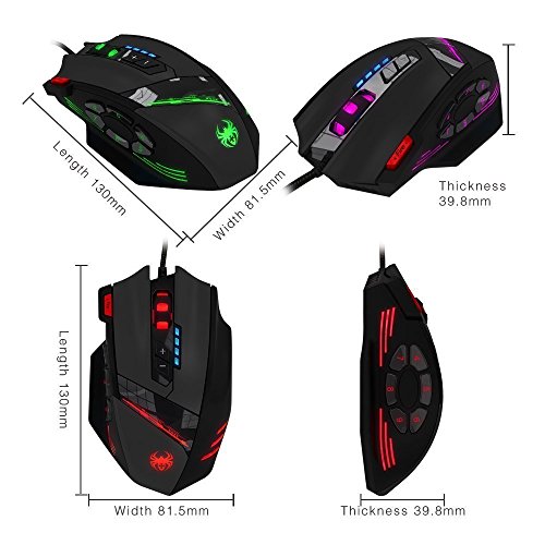 Zelotes Gaming Ratón,12 Botones Ratón Gaming Programable,4000 dpi Mouse,negro