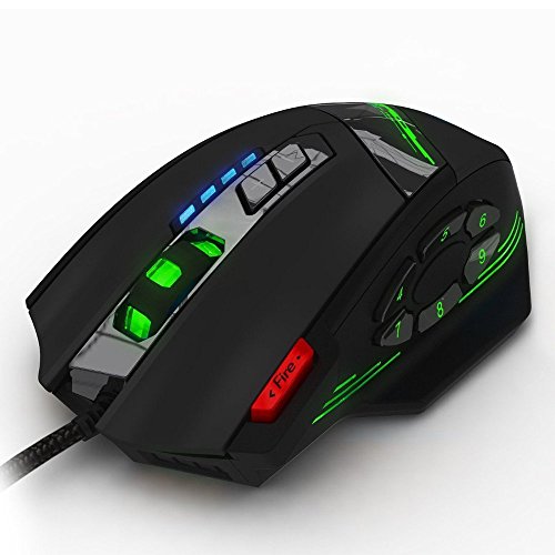 Zelotes Gaming Ratón,12 Botones Ratón Gaming Programable,4000 dpi Mouse,negro