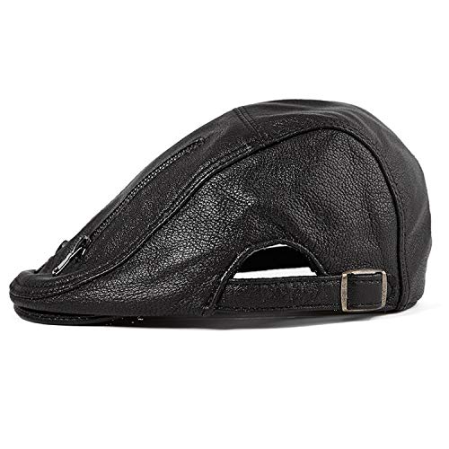 ZHANGQIAO-EU Sombrero Primavera Otoño Hombre Sección Tenue Boina de Cuero Gorra de béisbol Gorra de Cuero Moda Sombrero Femenino Otoño (Color : Black, Size : L)