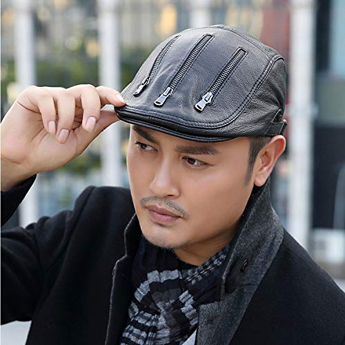 ZHANGQIAO-EU Sombrero Primavera Otoño Hombre Sección Tenue Boina de Cuero Gorra de béisbol Gorra de Cuero Moda Sombrero Femenino Otoño (Color : Black, Size : L)