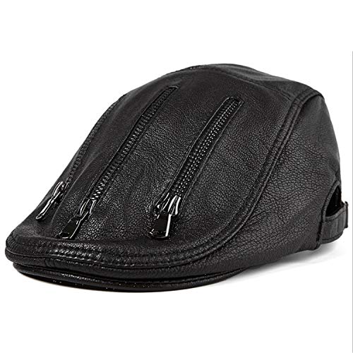 ZHANGQIAO-EU Sombrero Primavera Otoño Hombre Sección Tenue Boina de Cuero Gorra de béisbol Gorra de Cuero Moda Sombrero Femenino Otoño (Color : Black, Size : L)