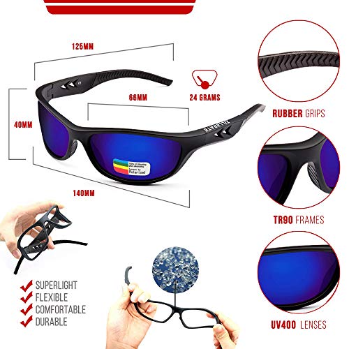 ZILLERATE Gafas De Sol Polarizadas Hombre Gafas De Sol Deportivas para Hombre y Mujer, Protección UV400 con Montura Ligera, Ideal para Ciclismo Esquí Golf Pesca Conducir, Funda Rígida y Cordón