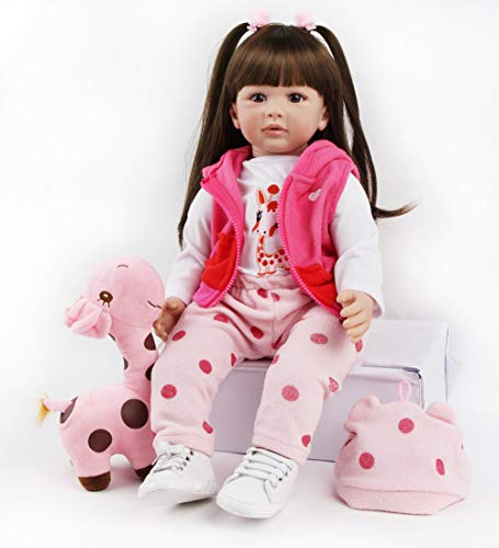 ZIYIUI 24 Pulgadas 60 cm Muñecos Bebé Reborn Niña Silicona Suave Vinilo Vida Real Hecho a Mano Cuerpo Completo Realista Maniquí Magnético Mejores Pelo Largo Reborn Dolls