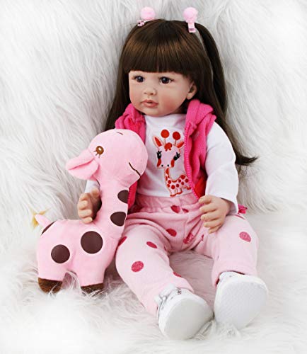 ZIYIUI 24 Pulgadas 60 cm Muñecos Bebé Reborn Niña Silicona Suave Vinilo Vida Real Hecho a Mano Cuerpo Completo Realista Maniquí Magnético Mejores Pelo Largo Reborn Dolls