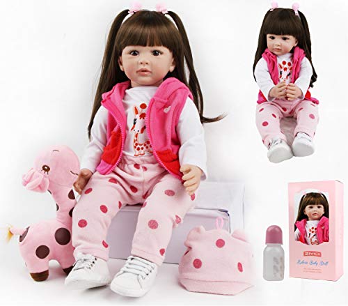 ZIYIUI 24 Pulgadas 60 cm Muñecos Bebé Reborn Niña Silicona Suave Vinilo Vida Real Hecho a Mano Cuerpo Completo Realista Maniquí Magnético Mejores Pelo Largo Reborn Dolls