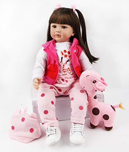 ZIYIUI 24 Pulgadas 60 cm Muñecos Bebé Reborn Niña Silicona Suave Vinilo Vida Real Hecho a Mano Cuerpo Completo Realista Maniquí Magnético Mejores Pelo Largo Reborn Dolls