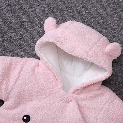 0-12 Meses Bebé NiñO NiñA Abrigo De OtoñO Mono De Manga Larga con Cremallera Y Oso De Dibujos Animados Regalo De Bautizo De Bebé Chaqueta Gruesa con Capucha-Una Pieza De Ropa(Rosado,0-3 meses/59)