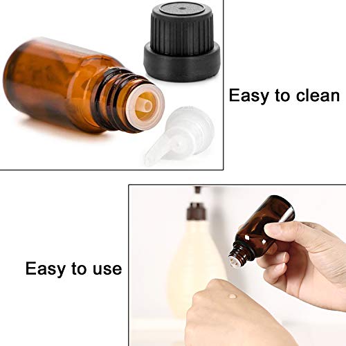 10 botellas de vidrio ámbar de 5 ml con tapa negra y 1 cuentagotas y 12 etiquetas – Alledomain Mini botella de ámbar vacía recargable para aceites de masaje/aromaterapia/perfume