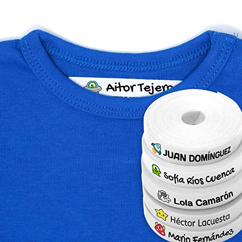 100 Etiquetas Personalizadas para ropa con Icono en Color a seleccionar. Tela Blanca. Mod. Galaxia