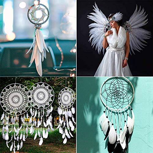 100 plumas de ganso SunEast, para bricolaje, atrapasueños, manualidades, bodas, fiestas, decoración del hogar, festivales, decoración para baby shower, 5 – 8 cm, color negro, Blanco, 5-8cm