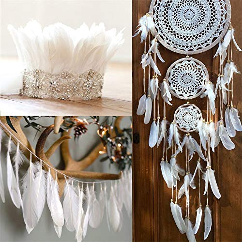 100 plumas de ganso SunEast, para bricolaje, atrapasueños, manualidades, bodas, fiestas, decoración del hogar, festivales, decoración para baby shower, 5 – 8 cm, color negro, Blanco, 5-8cm