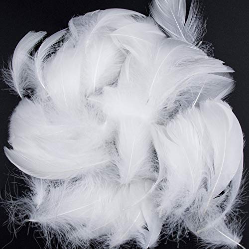 100 plumas de ganso SunEast, para bricolaje, atrapasueños, manualidades, bodas, fiestas, decoración del hogar, festivales, decoración para baby shower, 5 – 8 cm, color negro, Blanco, 5-8cm