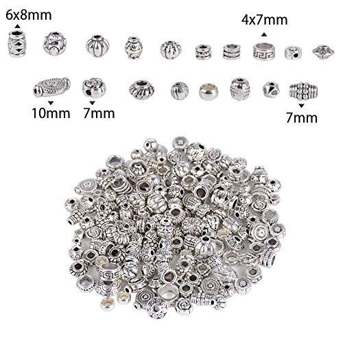 100g Abalorios Espaciadores Mixtos Separador Abalorios Espaciador Cuentas de Plata Tibetano para DIY Pulseras Collares Colgantes Pendientes Joyería Bisutería Color Plateado 100-120pcs Aproximadamente