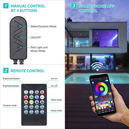 10M Tiras LED RGB 5050,Tomshine 300 LEDs Tiras LED de Luces 12V,Sync con Música,Control Remoto/Teléfono Inteligente APP Control/Botón Manual Control,Luces Led Decoracion para el Hogar,Cocina,Navidad