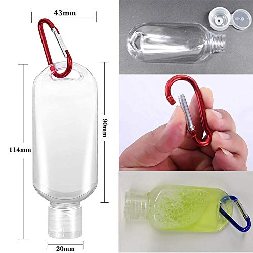 10Pcs 50ml Botellas de Viaje Portátiles,Botellas de Plástico con Mosquetón y Tapa Abatible Contenedores de Viaje Plástico Transparente con Llavero para Desinfectante de Manos Loción Champú