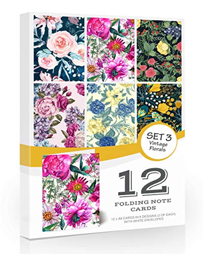 12 tarjetas de notas en blanco vintage floral de Olivia Samuel. Tarjetas plegables A6 Premium con sobres.