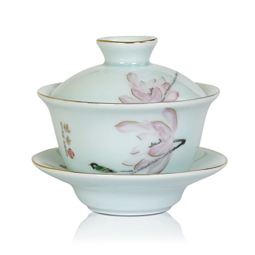 130 ml porcelana cerámica Lotus Infusiones Té gongfu chino taza de té con tapa y platillo