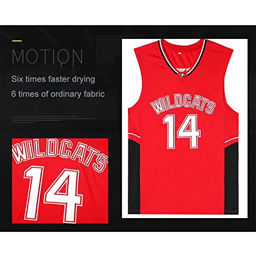 # 14 Bolton Wildcats Movie Version Camisetas de Baloncesto para Hombre, Camiseta de Uniforme de Baloncesto Swingman, Camiseta sin Mangas Unisex, Chaleco Suelto Red-XXL