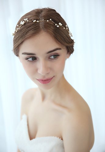 1M Tocado Diadema para el Pelo de Novia Accesorio para Tocado de Tiara Corona de Flores Perla Mujer Adornos Accesorios para el Cabello para Boda Fiesta Velada